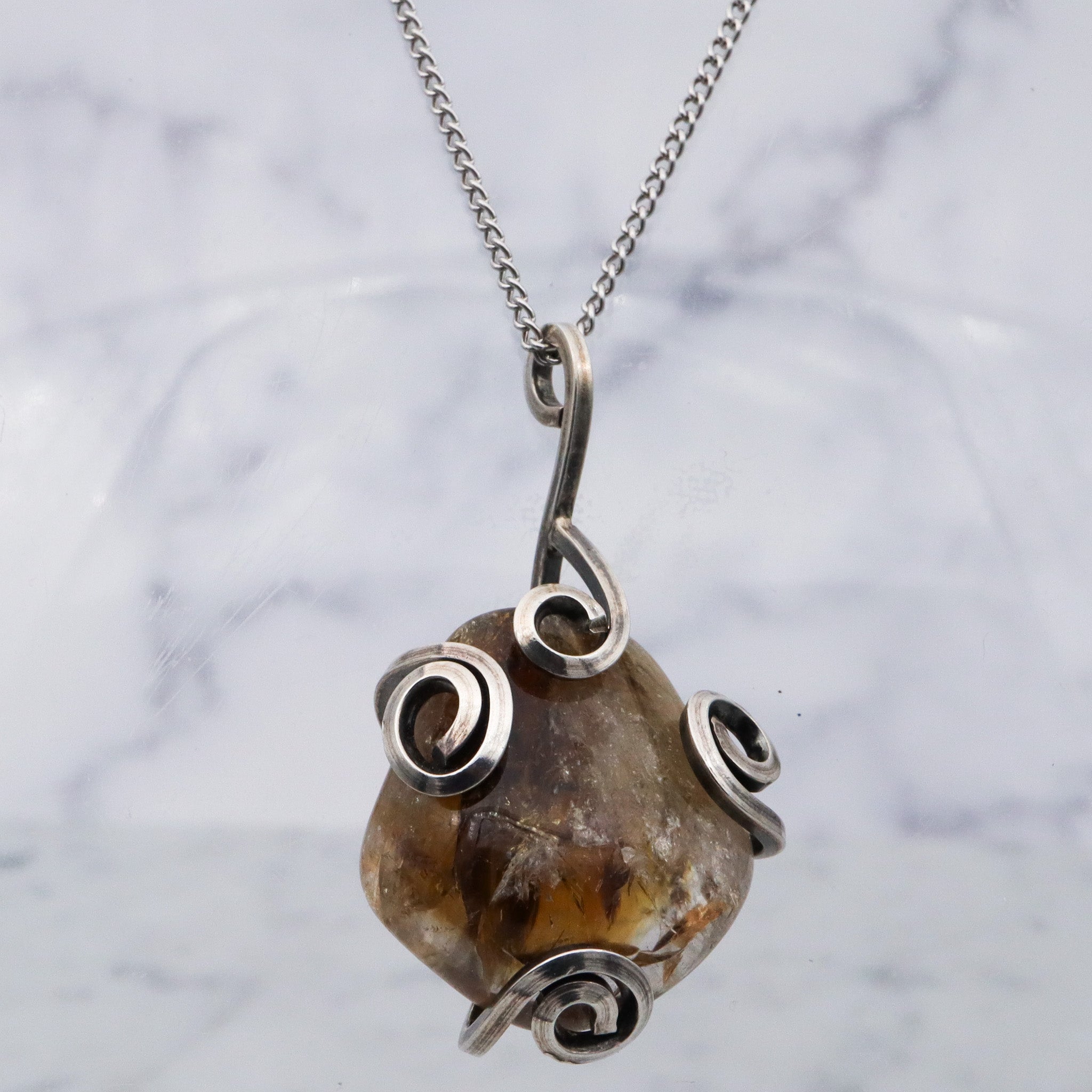 Vintage handmade sterling silver wrapped quartz pendant